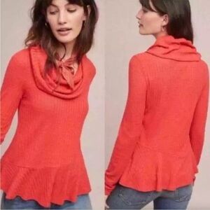 Anthropologie Maeve Addie Oversized Slouchy cowl neck sweater Orange feminine
